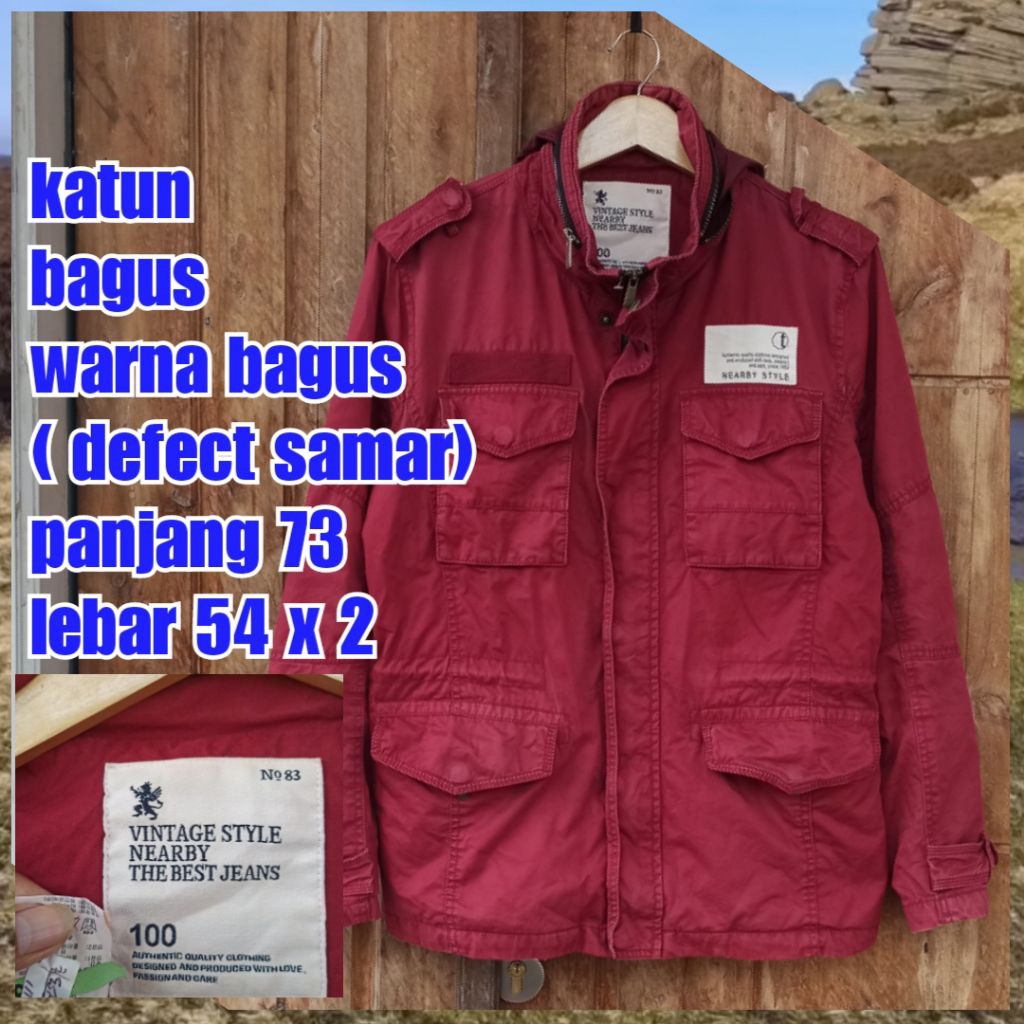 jaket parka army military merah marun hati nearby m65 fashion