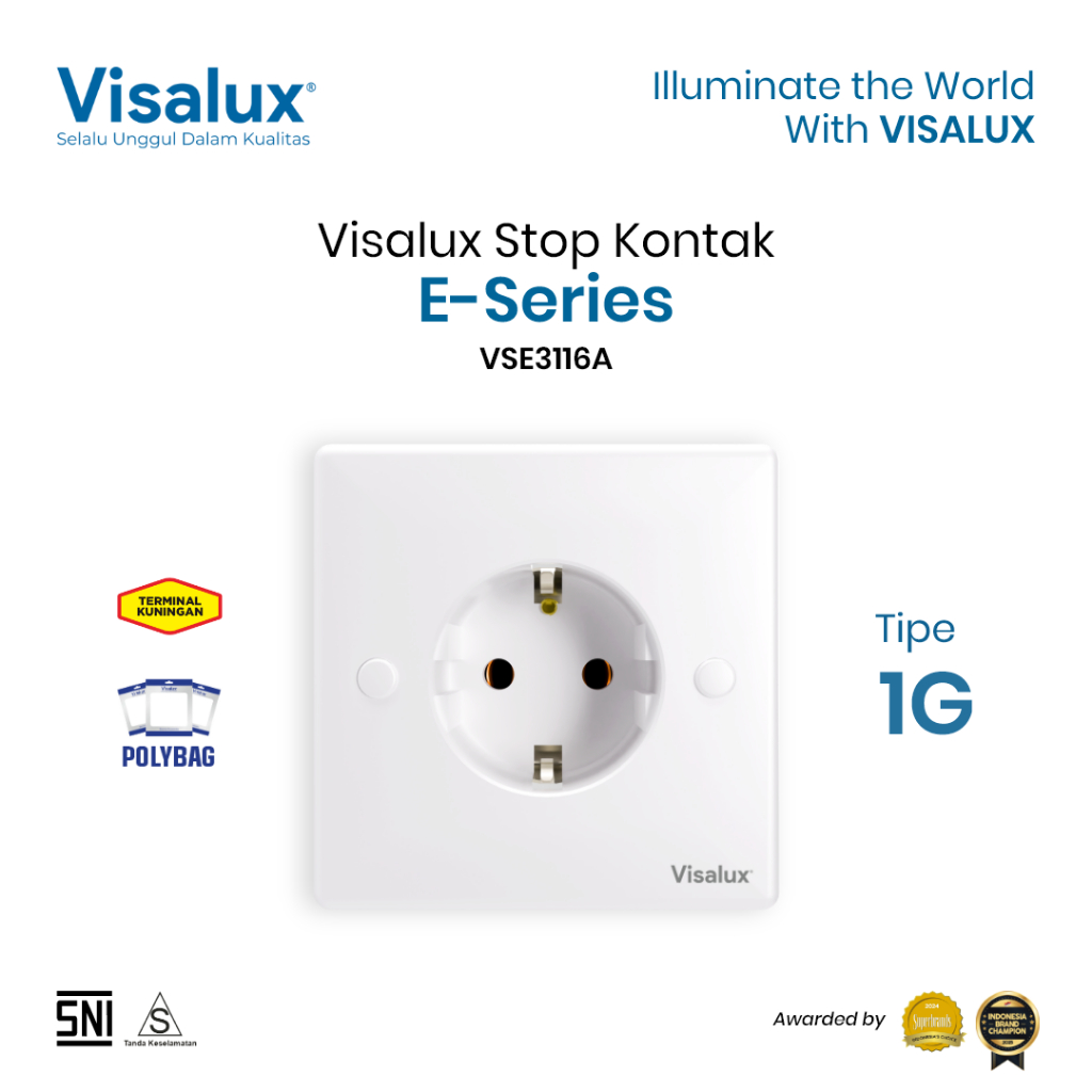 Visalux Stop Kontak E-Series - 1G White / Stop Kontak Premium (VSE3116-WH)