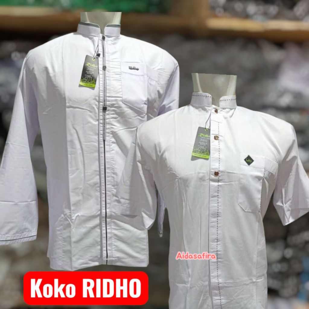 (RIDHO)ATASAN MUSLIM RIDHO/KOKO PUTIH DEWASA TANGAN PANJANG/KOKO DEWASA TANGAN PENDEK RIDHO