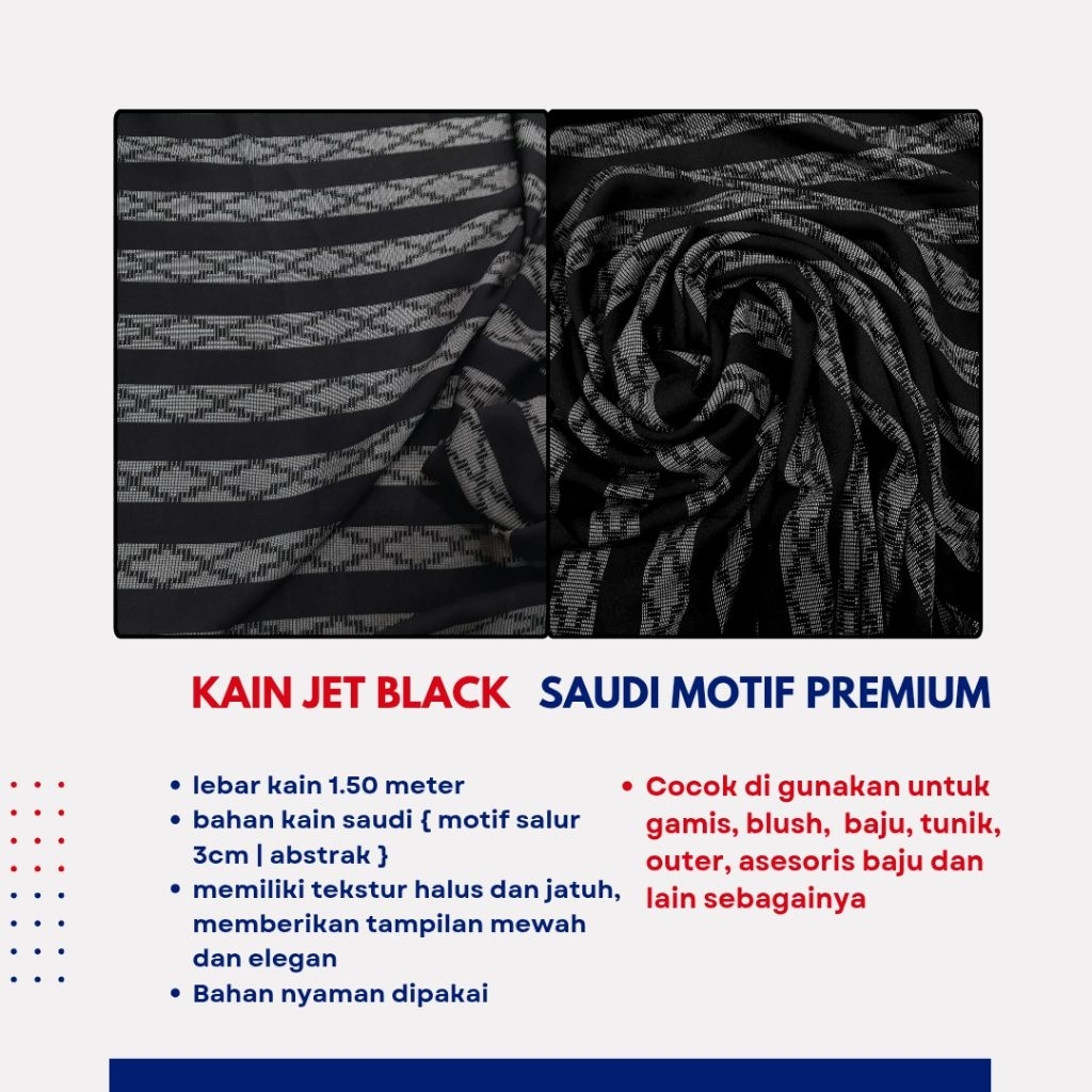KAIN JET BLACK SAUDI | MOTIF SALUR [HARGA PER 0,50 METER]
