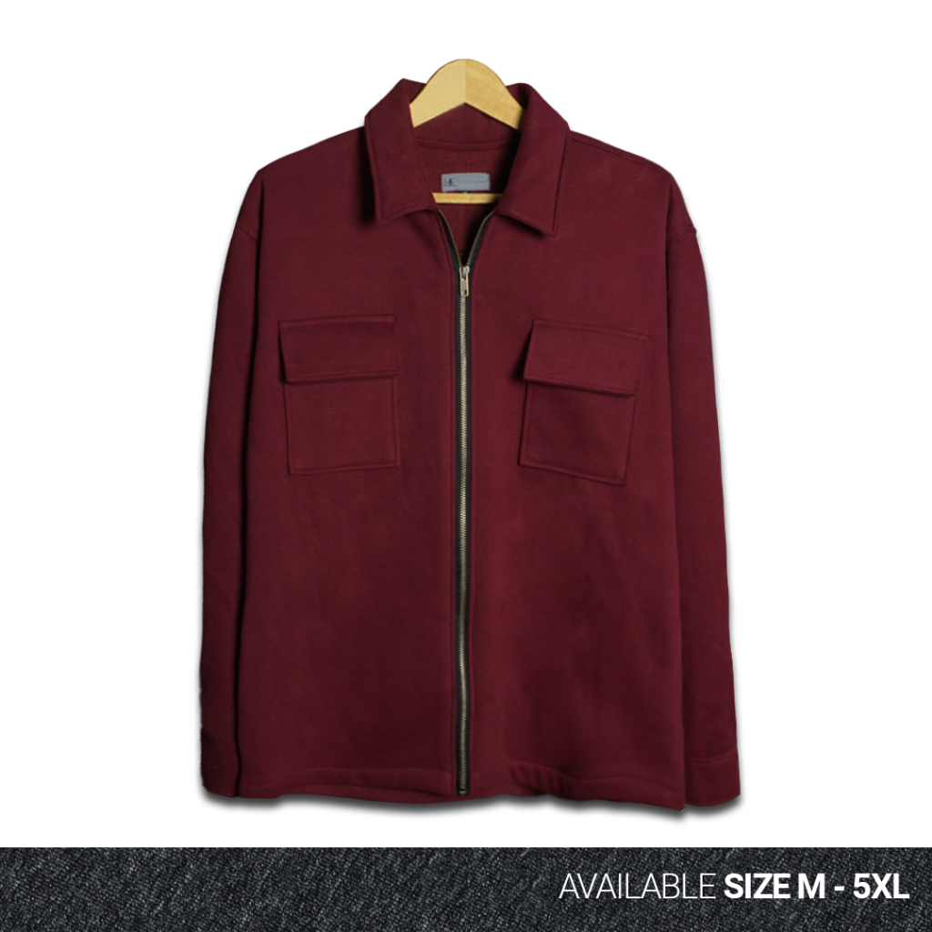 REEVANT Shacket Jacket Zipper Fleece Premium Unisex Big Size Jumbo Ukuran M-5XL Maroon