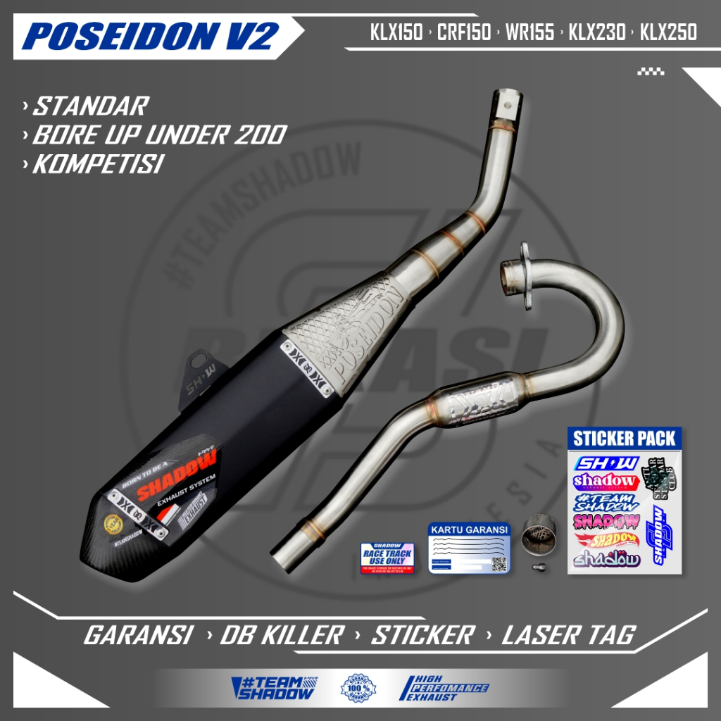 Knalpot Poseidon V2 CRF150 KLX150 WR155 Shadow Exhaust