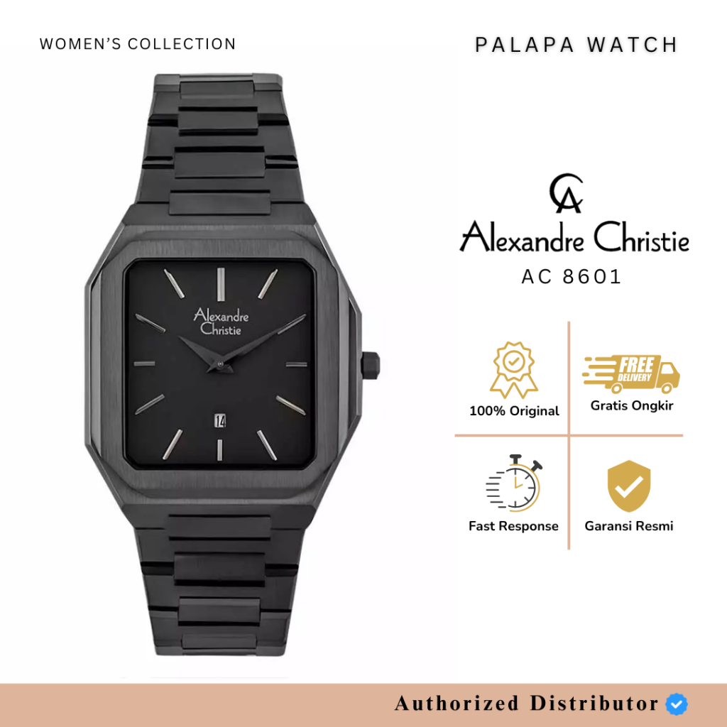 Jam Tangan Wanita Alexandre Christie AC 8601 Full Black Original Garansi Resmi 1 Tahun