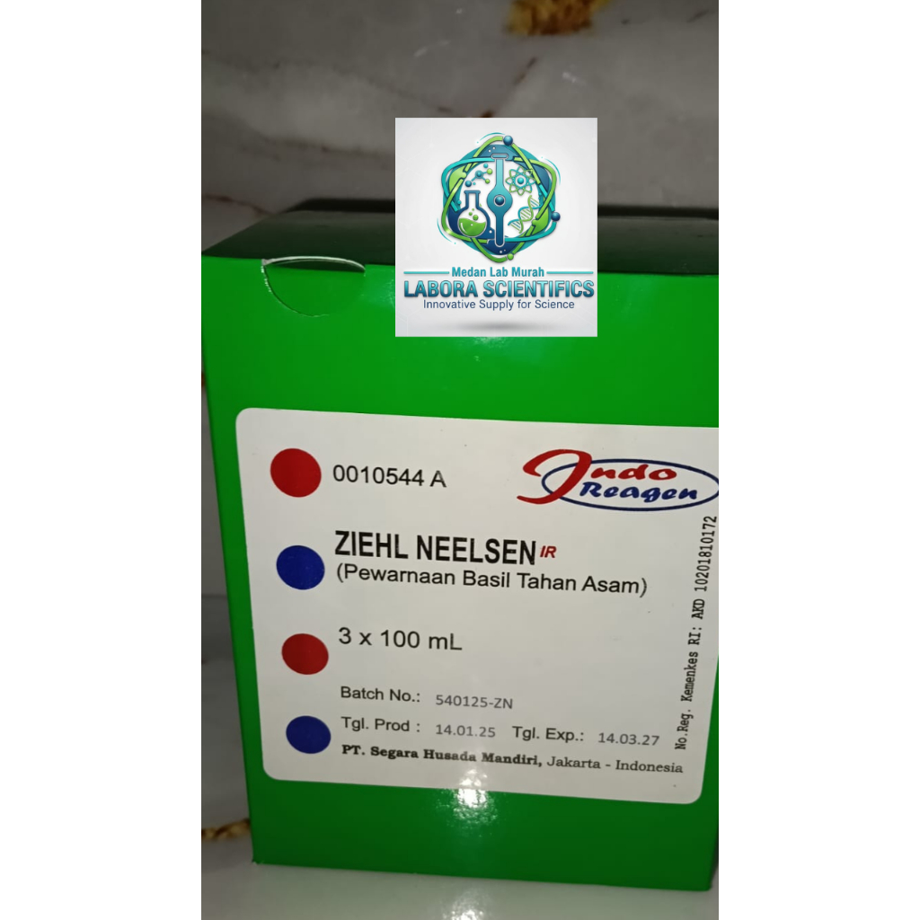 Ziehl Neelsen , Pewarna Ziehl Neelsen 3x100ml , Pewarnaan BTA , Merk INDO REAGENT