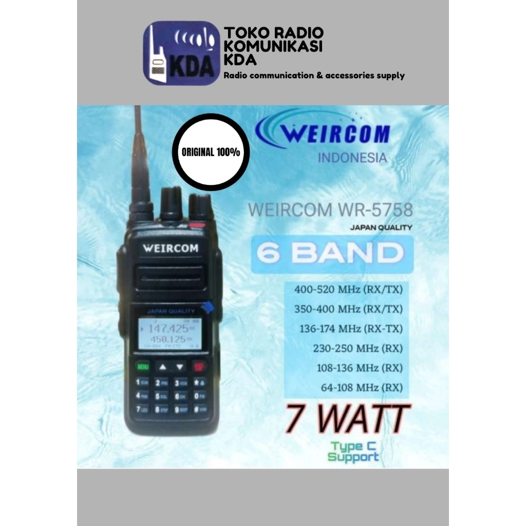 HT WEIRCOM WR 5758 | WEIRCOM 6 BAND FREQUENCY | POWER 7 WATT | CHARGER TYPE C | WEIRCOM WR-5758 | WE