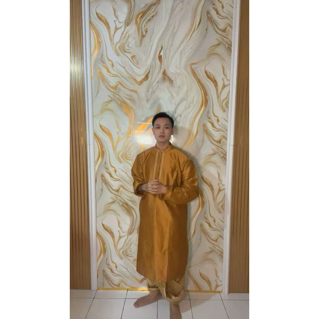 BAJU INDIA PRIA KURTA CELANA DHOTI ONE SET GOLD BROWN