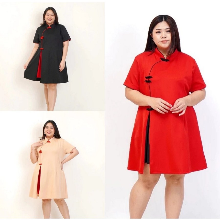 BAJU IMLEK DRESS CHEONGSAM WANITA JUMBO BIG SIZE 033 XXL XXXL LD 120 CM BAJU CINA SHANGHAI SINCIA OR