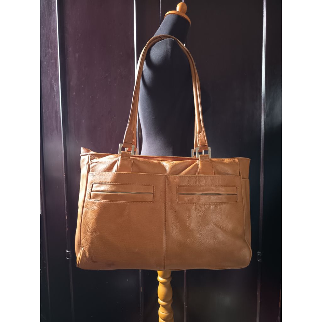 Tote Bag / Tas Tote Kerja Kulit Asli Long Handle Unisex Piel Brown Genuine Leather Preloved/second