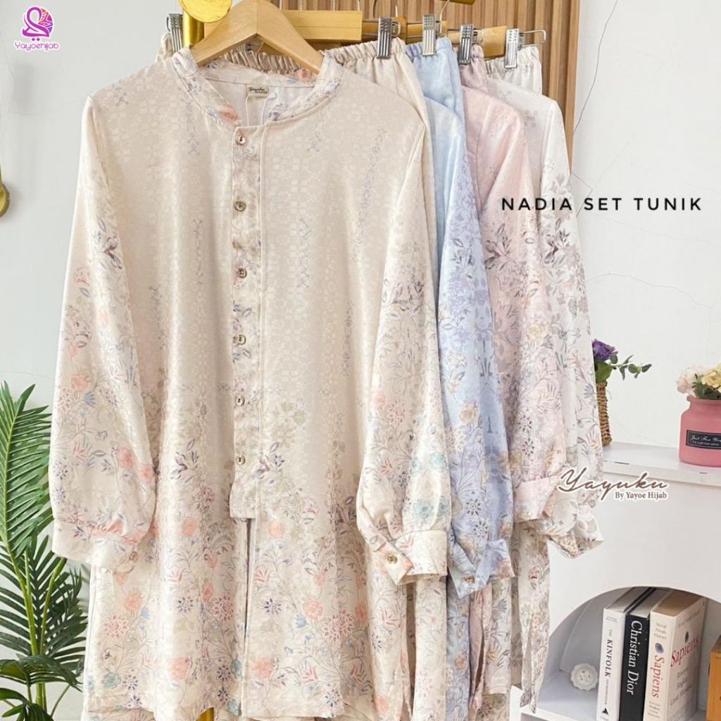 Nadia One Set Tunik Celana Kulot Kekinian Cantik Model Lengan Kemeja Adem By Yayoe Hijab