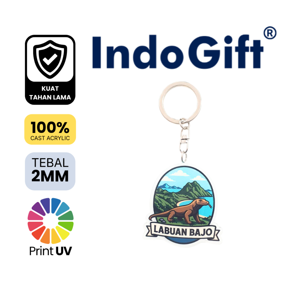IndoGift Gantungan Kunci Akrilik Komodo Tipe 008 Souvenir Oleh Oleh Labuan Bajo