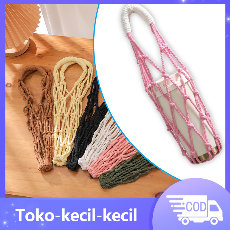 Tas Anyaman Cangkir Air Portabel /Tas Botol Minum Rajut Vintage /Tas Botol Minum Rajut untuk Kopi