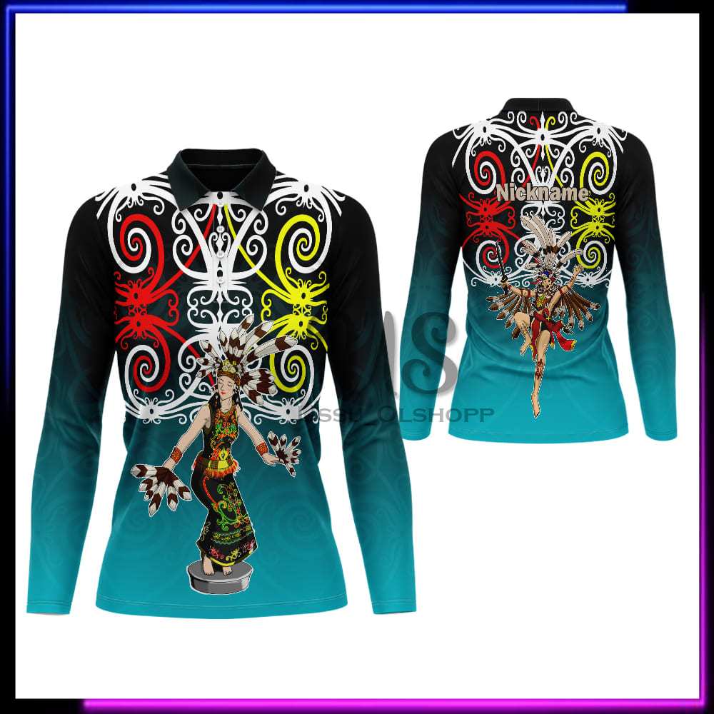 Baju Batik Dayak Wanita Baju Kaos Berkerah Batik Dayak Kalimantan Terbaru Fullprint
