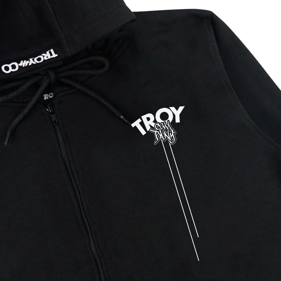 Troy Company Zipper Hoodie Black Parallel Lines - Jaket Hitam Hoodie Hitam Full Zip ZHD 2549