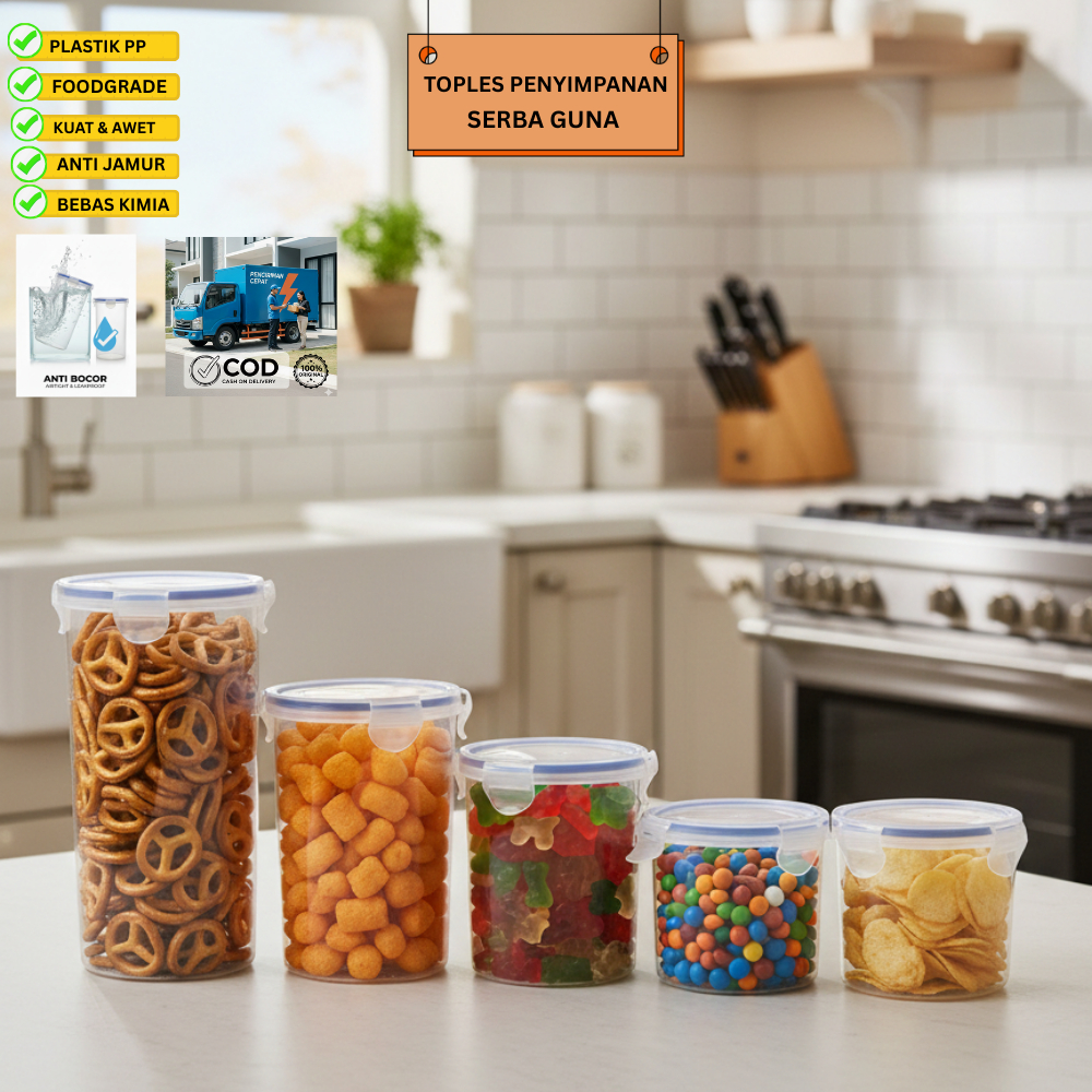 TOPLES TABUNG / TOPLES PLASTIK KEDAP UDARA SERBA GUNA / TOPLES BULAT / TEMPAT PENYIMPANAN MAKANAN / 