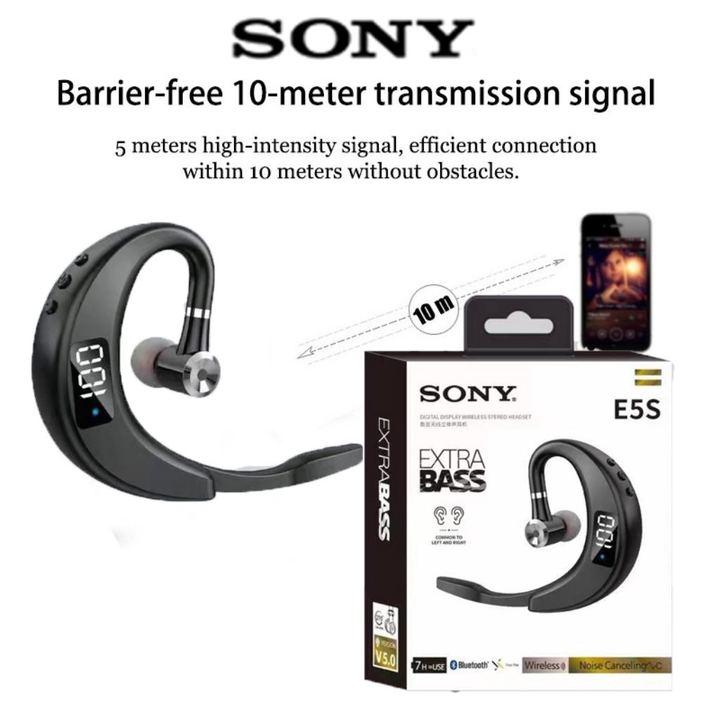 TWS SONY E5S Headset Olahraga Wireless Bluetooth V5.0 Earphone Single Headset Bluetooth Full Bass Mi