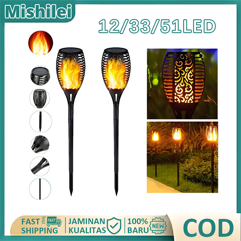 Mishilei 51LED Lampu Obor Api Tancap Model Obor Tenaga Surya LED Lampu Taman Solar Lampu Outdoor