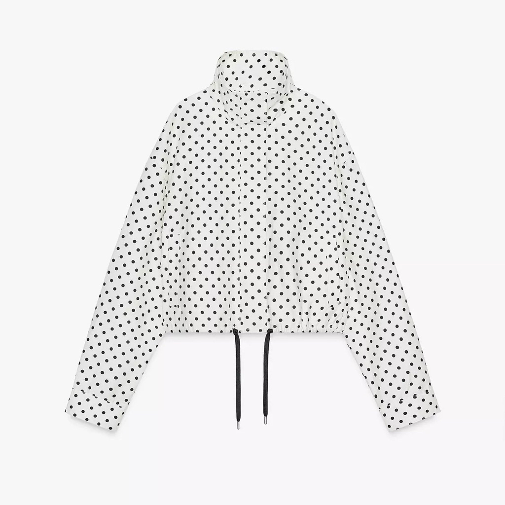 (NEW) non-brand Polkadot Bomber Jacket High Colar High Neck White Black ala ZARA