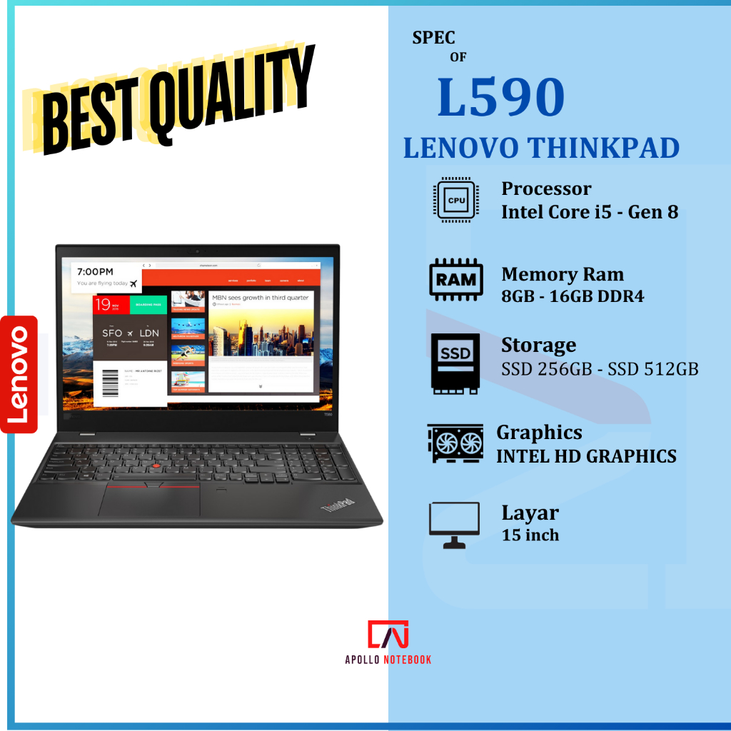 Laptop Lenovo Thinkpad Series 15" T580 T570 T560 L590 Core i5 Gen 8 RAM 8GB/SSD 512GB -  Elegant Mul
