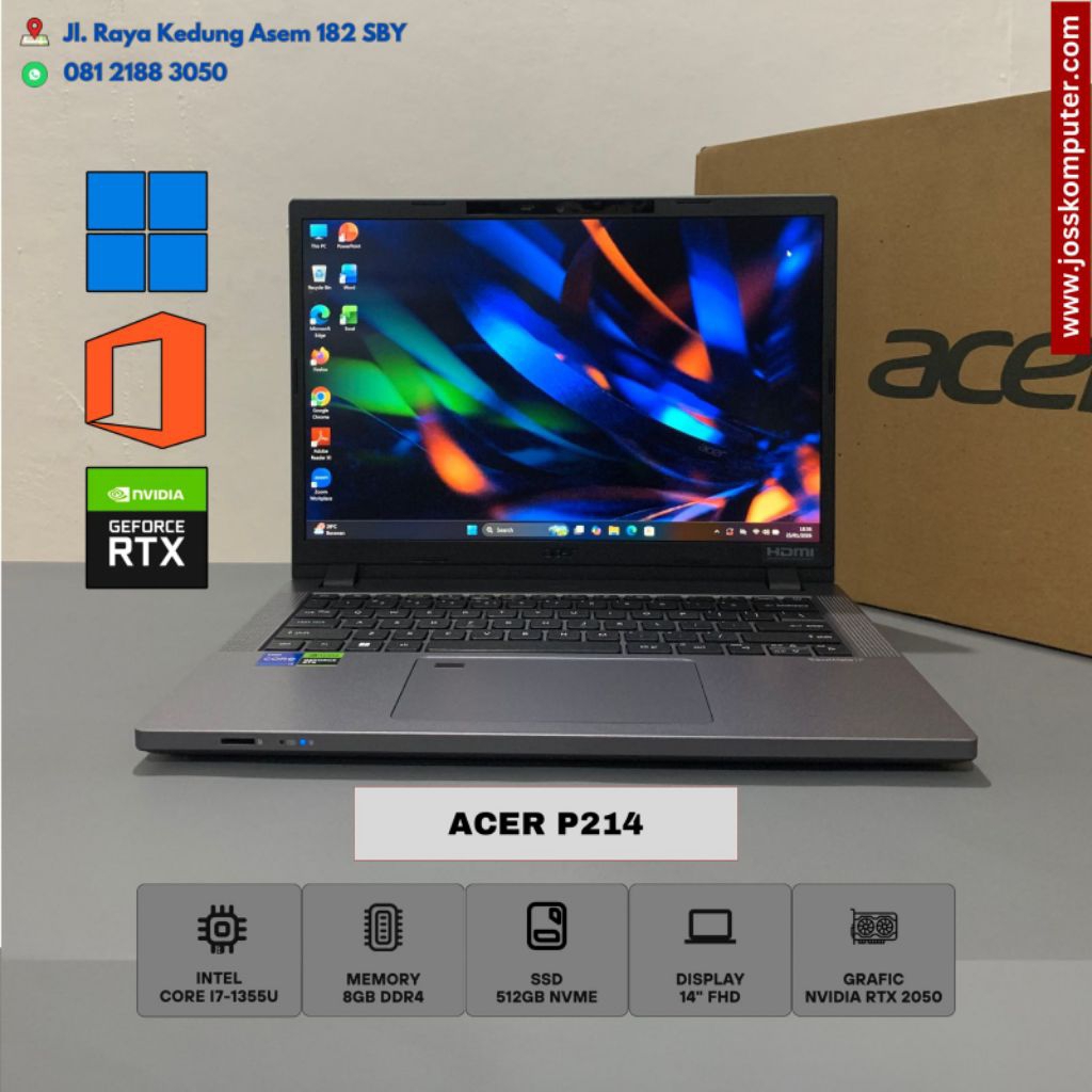Laptop Workstation Acer Travelmate P214 / Intel Core i7-1355U / RAM 8GB / SSD 512GB NVMe / Nvidia RT
