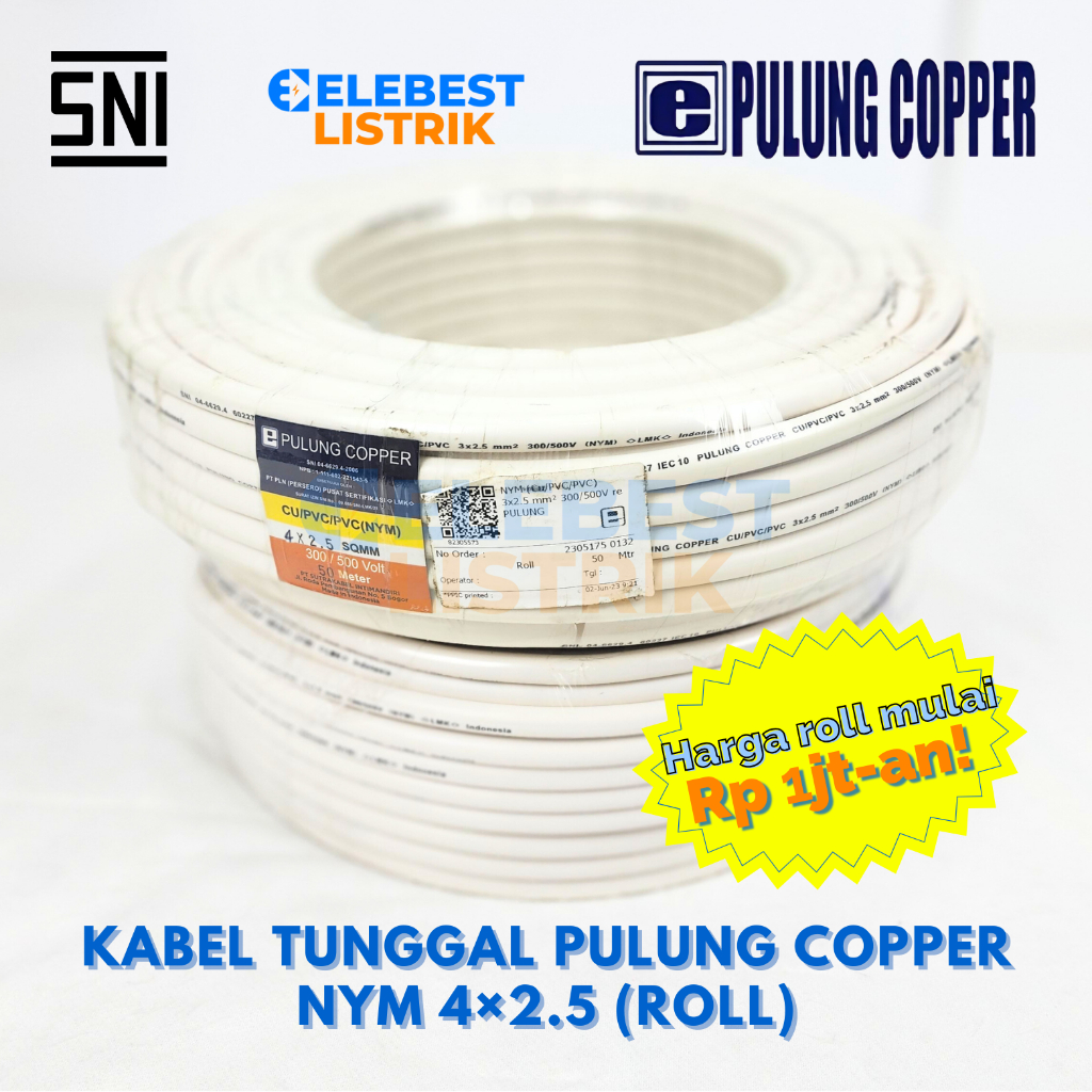 (ROLL) NYM 4x2.5 mm² PULUNG COPPER - Kabel Kawat Tembaga Tunggal Putih Isi 4 x 2,5 Rol 50 100 Meter