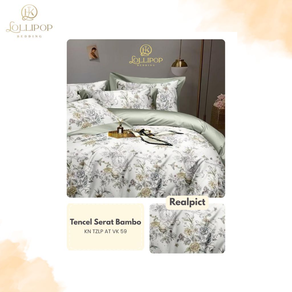HK Lollipop Bedding - Sprei Set Tencel 180x200x40 - Aesthetic - Motif Dewasa 1 - Sprei Sage Green Hi