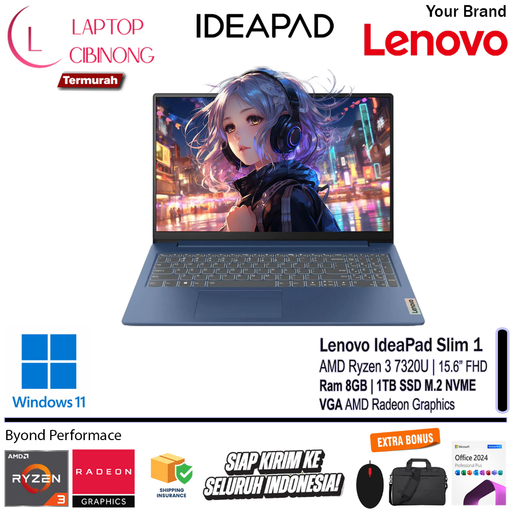 Laptop Gaming Lenovo Ideapad Slim 1 AMD Ryzen 3 7320U 1TB SSD FHD IPS Windows 11 Blue