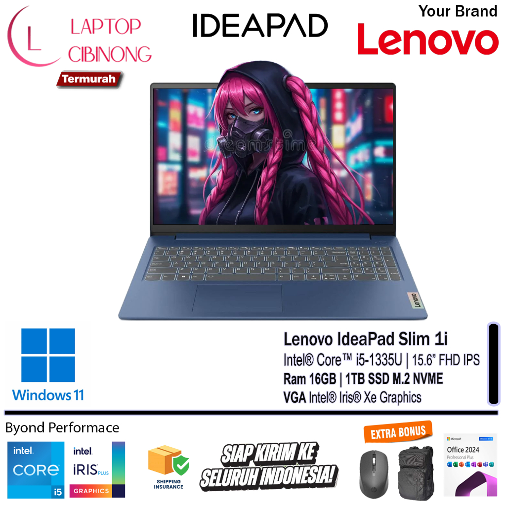 Laptop Touchscreen Lenovo ideapad Slim 1i Intel Core i5 1335U FHD Windows 11 Office 2024 Abyss Blue