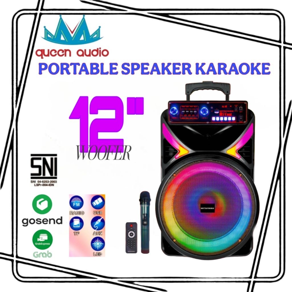 PORTABLE KARAOKE SPEAKER WIRELESS PORTABEL SPEAKER 12 INCHI
