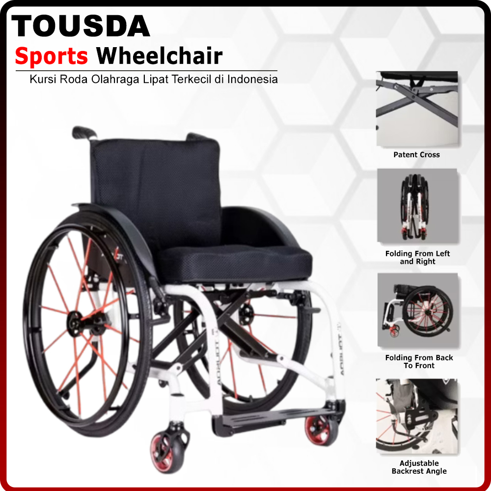 Kursi Roda Sport TOUSDA - Ultra Ringan Aluminium & Lipatan Terkecil (Travel Friendly)