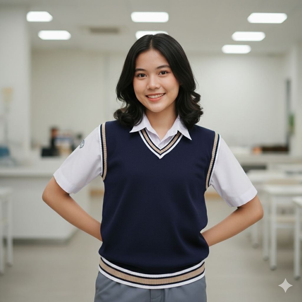 keisya vest rompi rajut knit list korea  bahan tebal premium/seragam sekolah SMP/SMA/kantor/unisex/M