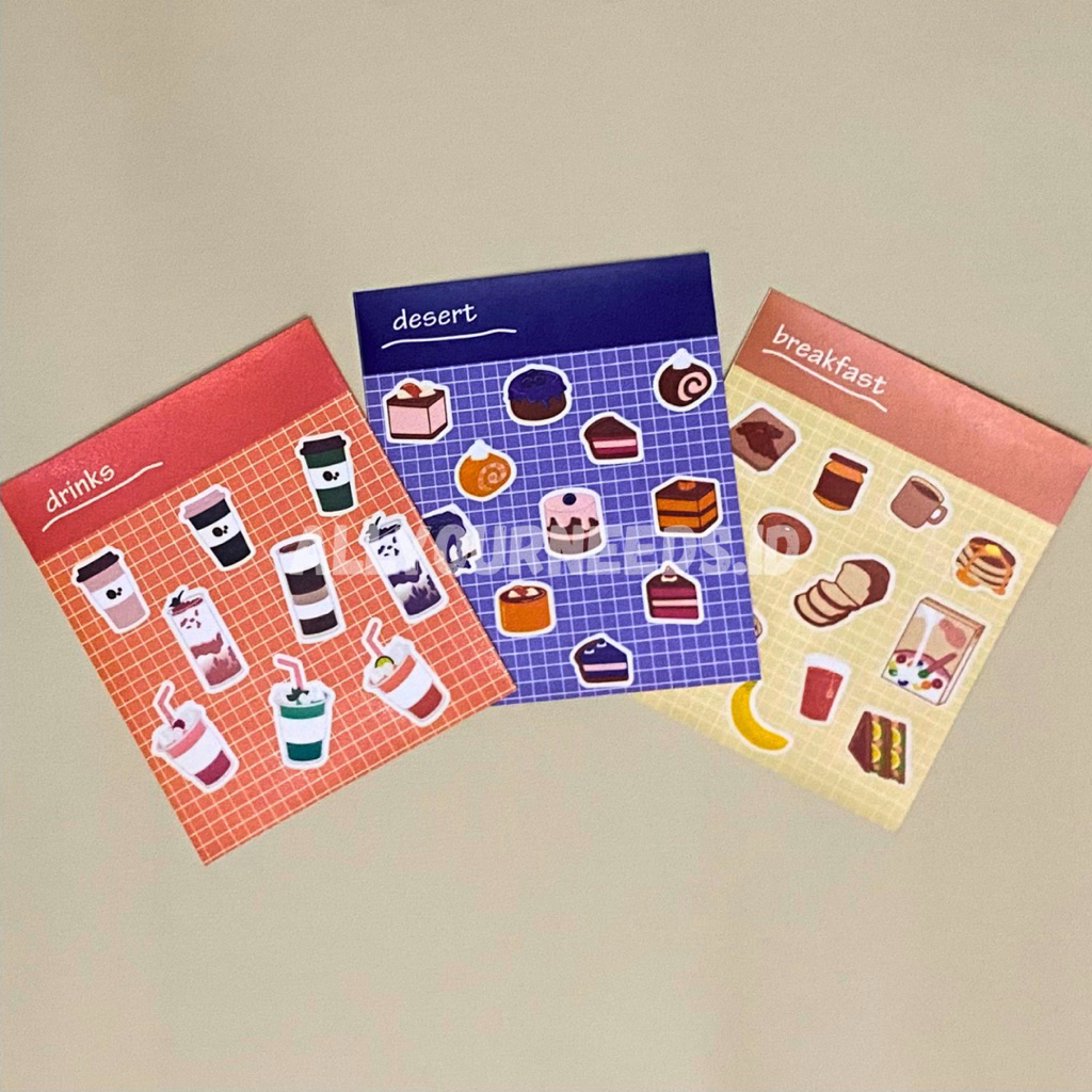 Sticker Set Makanan & Minuman Lucu | Drinks, Dessert & Breakfast | Stiker Estetik untuk Journal & Pl