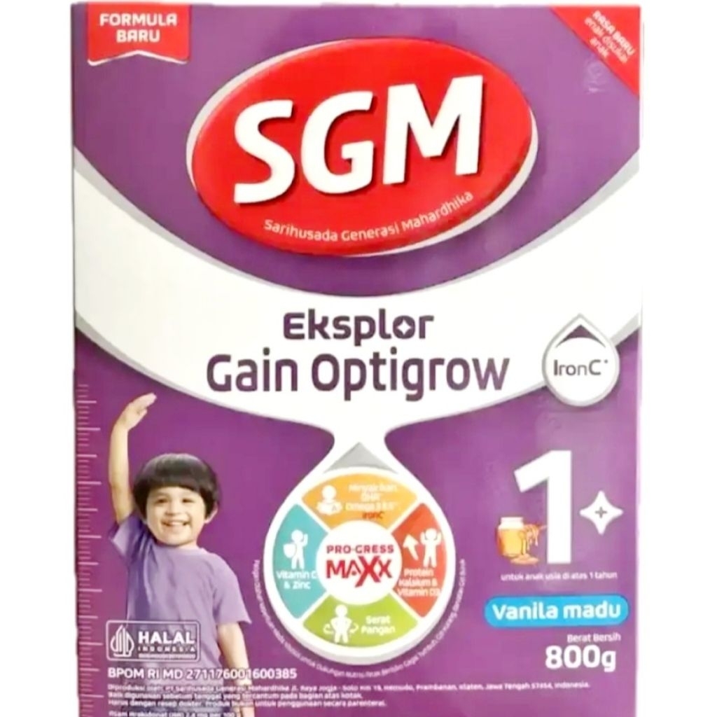 SGM EKSPLOR GAIN OPTIGROW 1 PLUS VANILA MADU 800 G BOX kemasan baru