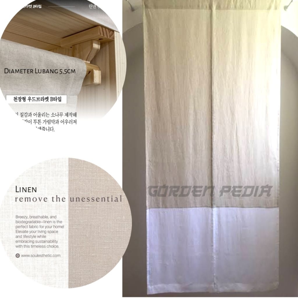 Gorden Noren jepang kombinasi 2 warna atas bawah kain Linen premium/tirai sekat/pembatas ruangan aes