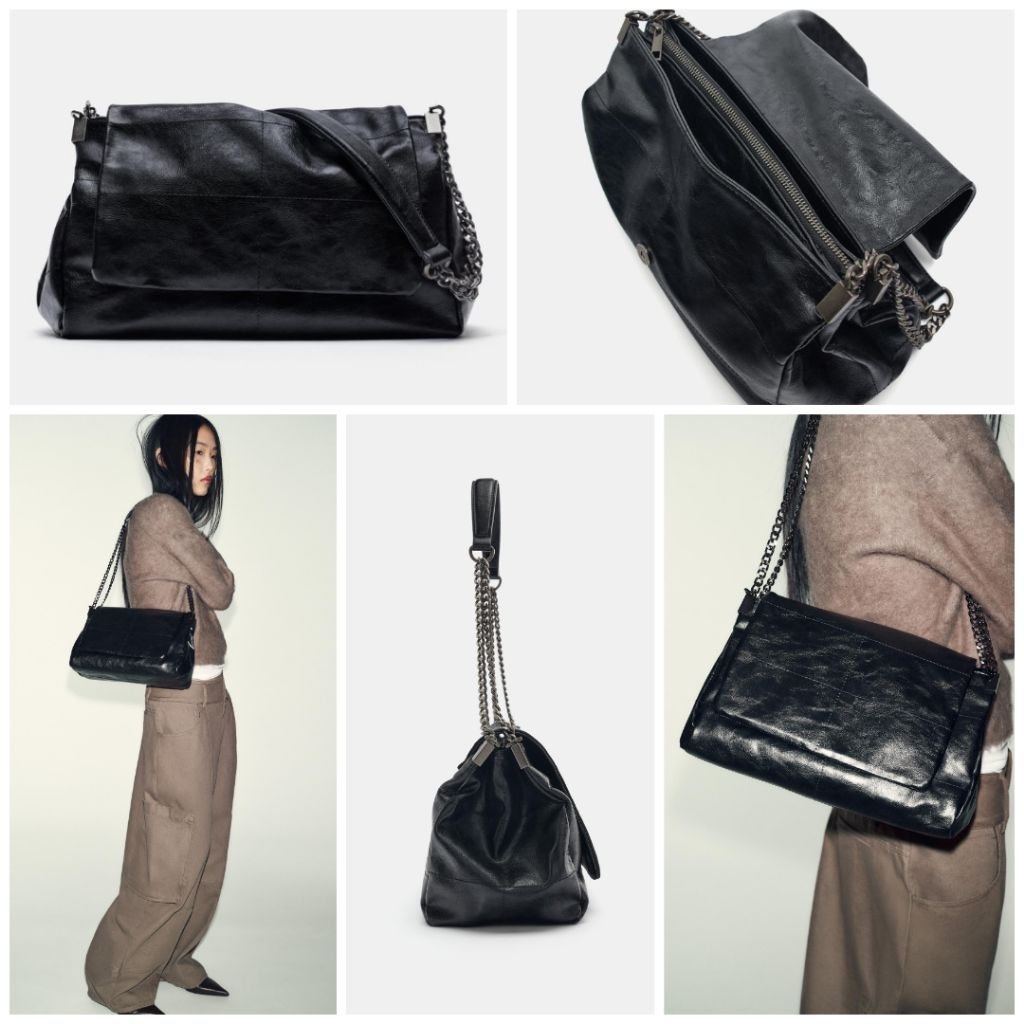 Tas ZARA Rocker Shoulder Bag with Flap Black