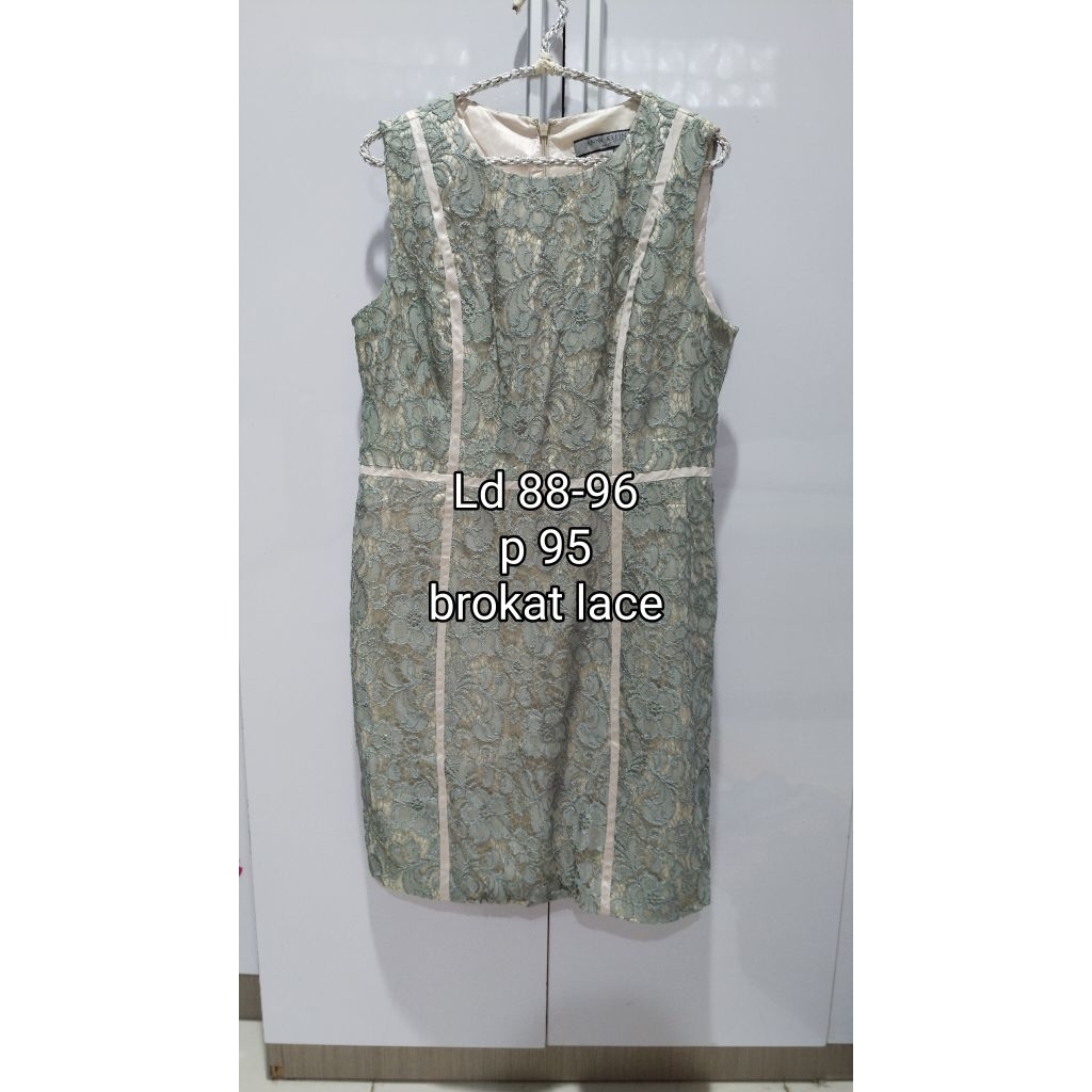 DRESS MIDI BRUKAT LACE WANITA (SAGE GREEN)