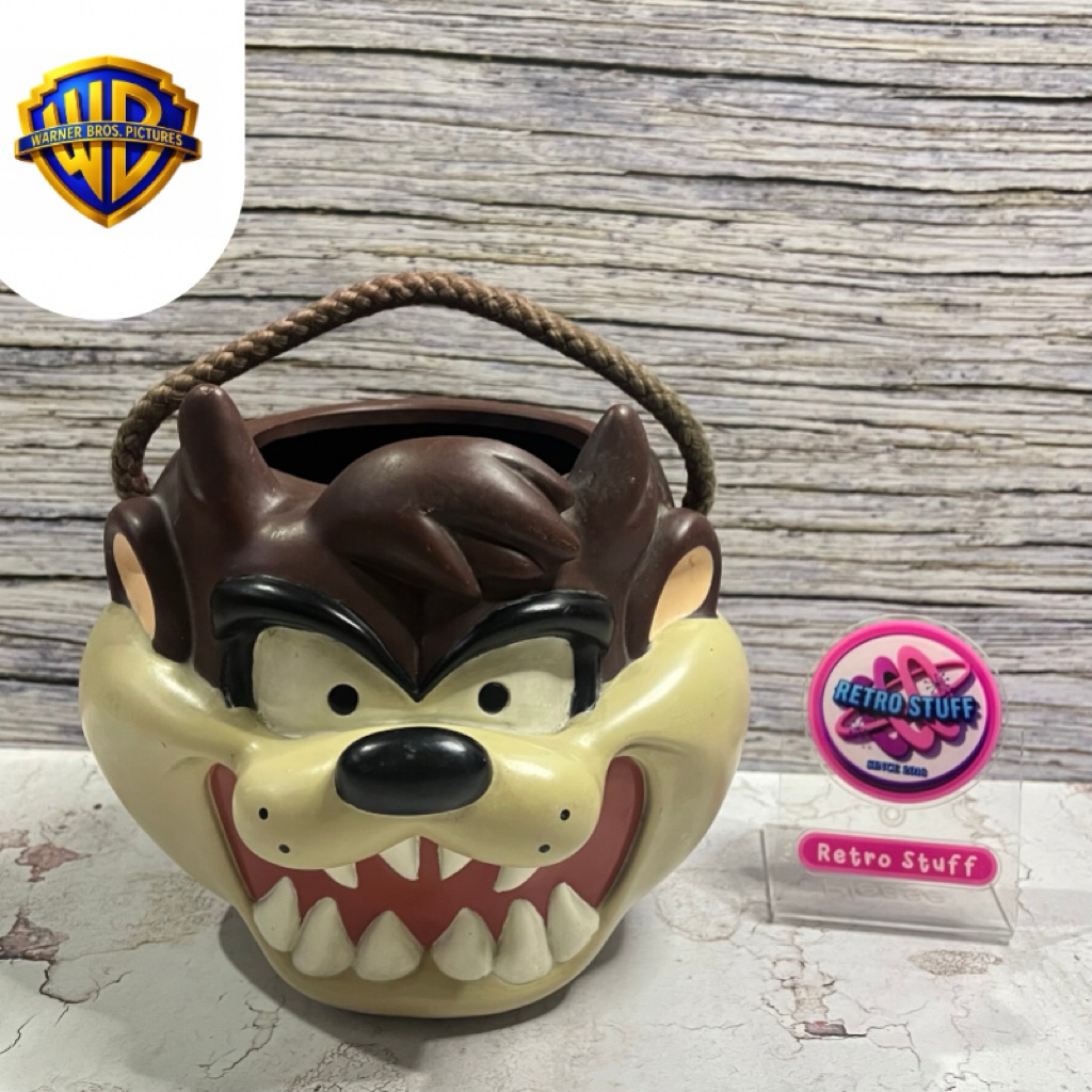 Figure Bucket Vintage Tazmania Devil 1997 Warner Bros Looney Tunes 3D Pail With Rope Handle