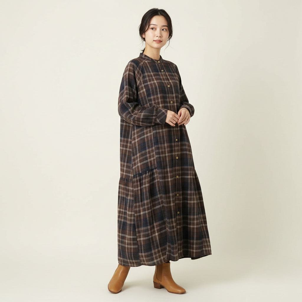 DRESS TUNIK KATUN FLANEL KOTAK COKLAT HITAM OVERSIZED KOREA IMPORT