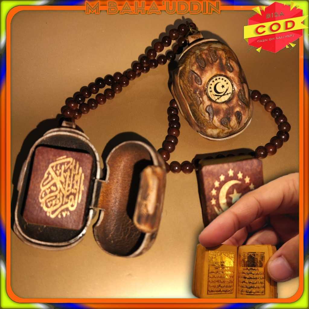 Stambul Al Qur'an pingulan tinta emas wadah bandul antik+kalung kaoka