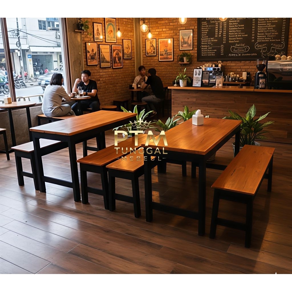 kursi meja cafee resto angkringan meja makan bangku kayu murah