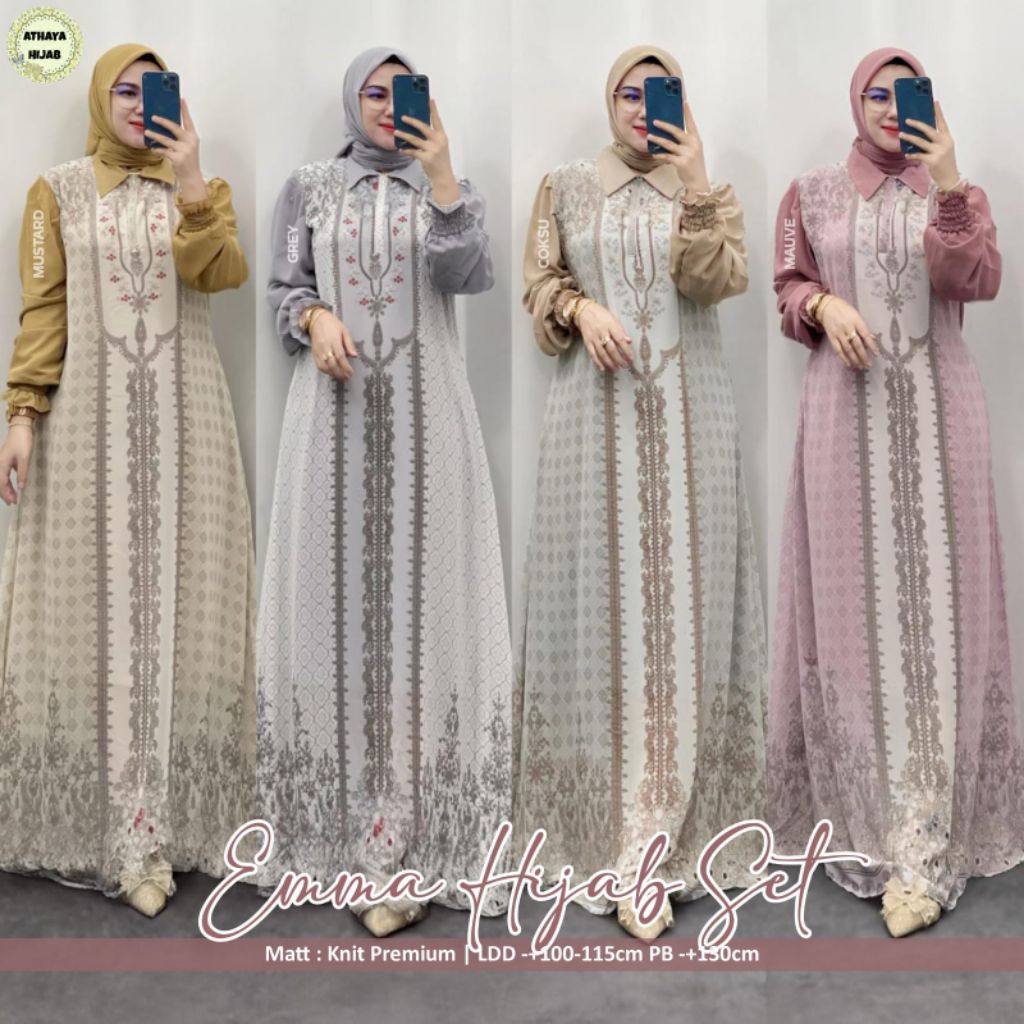 (RESTOCK) EMMA HILMA JASMINE DRESS SET JILBAB BY ATHAYA VILLA / SHEVA BELVA NADIRA LATIFA ATHALIA FA