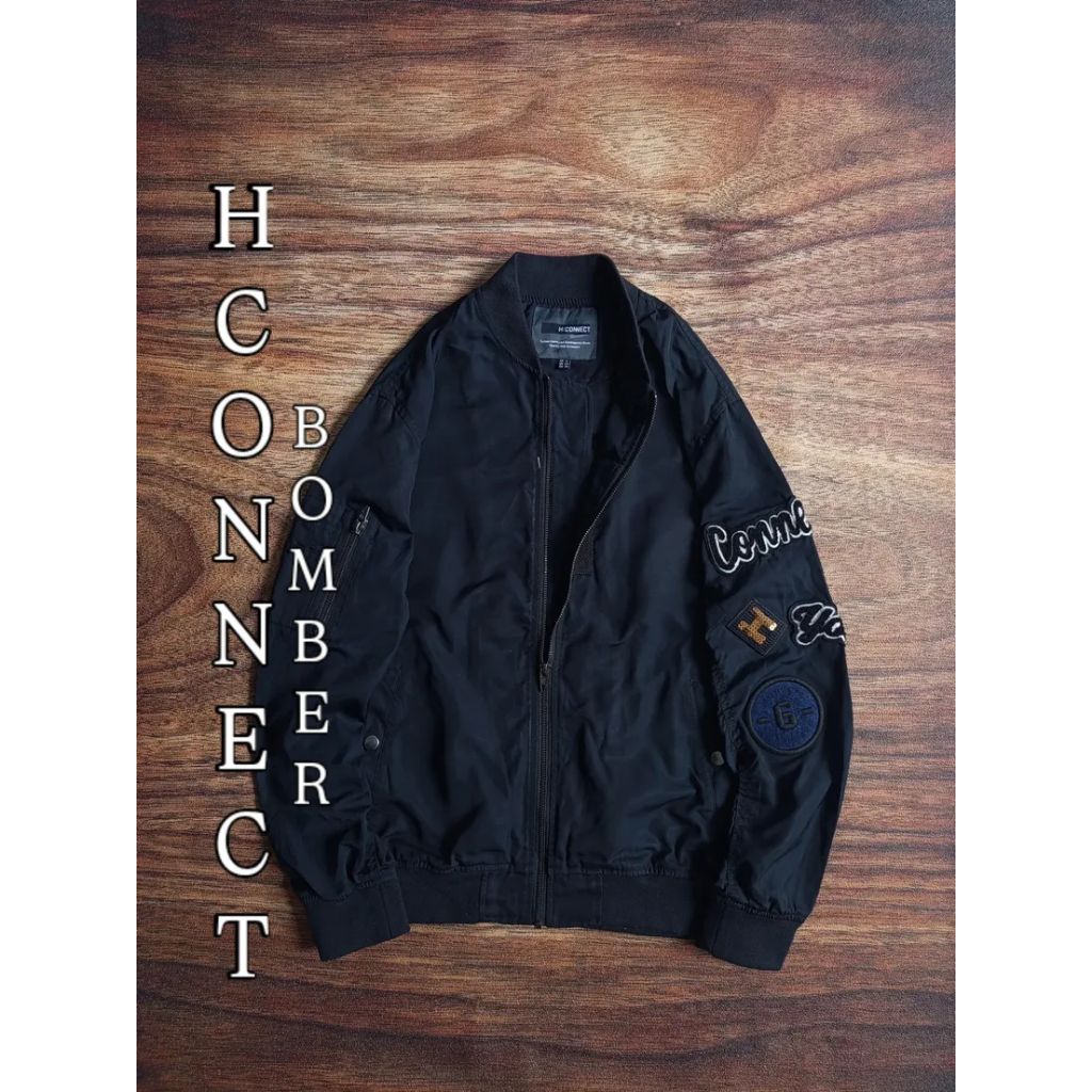 JAKET H:CONNECT MODEL BOMBER ART PATCH CHENILE DALEMAN INER PRIA/UNISEX BEKASPAKAI