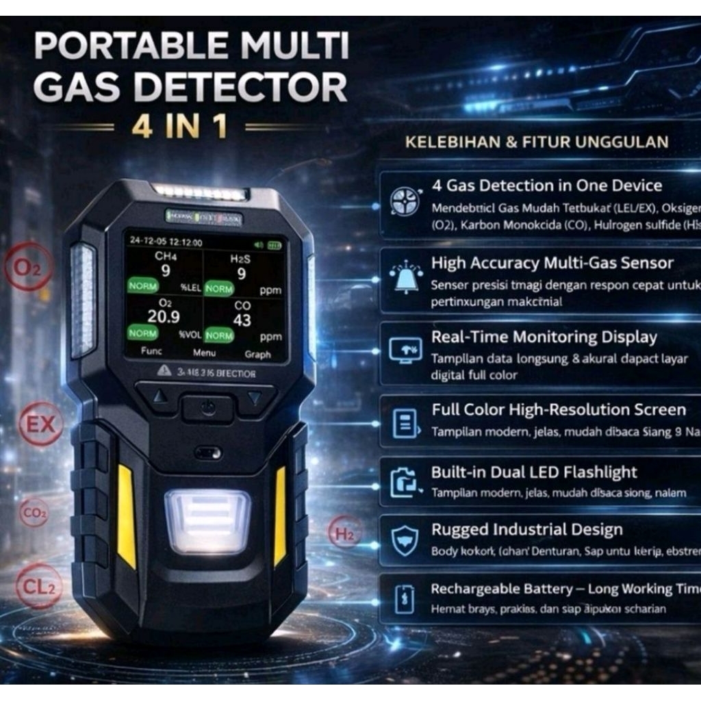 portable multi gas 4in 1Gas Detector bosean BT-BX402 multi 4 alarm mode (LEL 02 CO H2S )