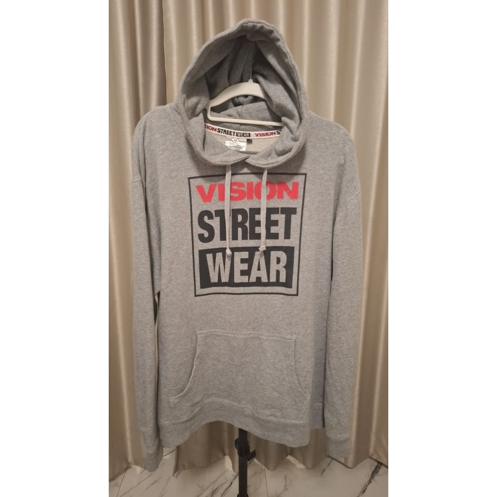 Hoodie Vision Street Wear Original Warna Abu No Minus Size L (Ld 118 x Panjang 69)