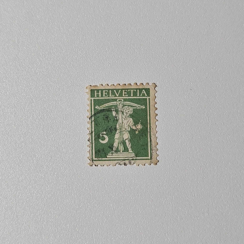 Perangko Pos Helvetia: Seri William Tell Anak Klasik 5 Rappen (Perangko Tua 1910)