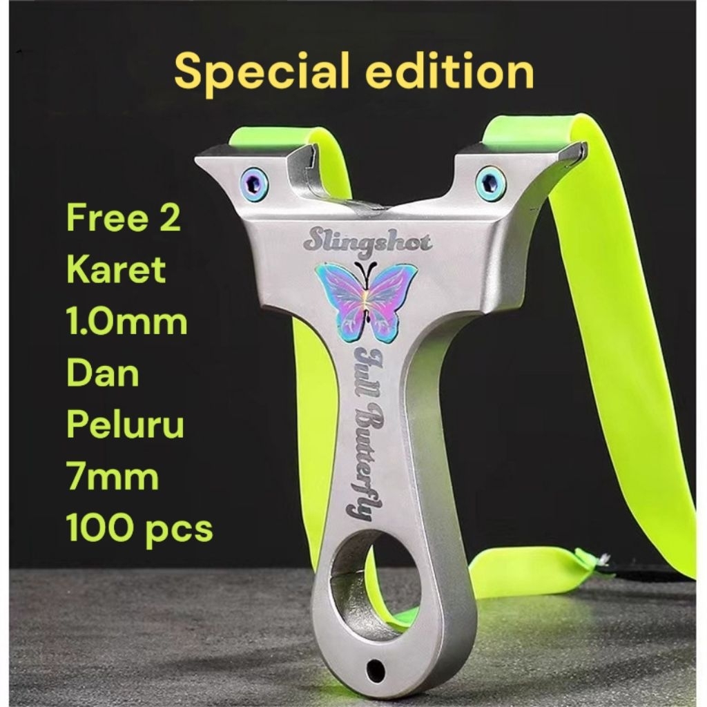 Ketapel Slingshot Butterfly Free 2 Karet 1.0mm & 100 Peluru 7mm