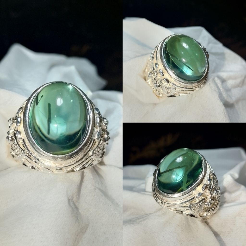 Batu cincin natural kinyang daun unik serat rambut hitam Xx44