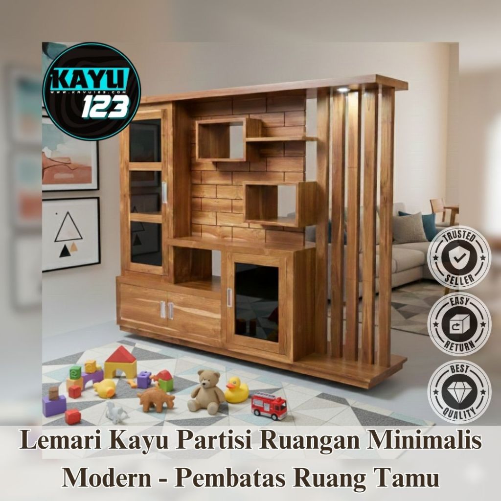 Lemari Kayu Partisi Ruangan Minimalis Modern - Pembatas Ruang Tamu - Bisa Custom