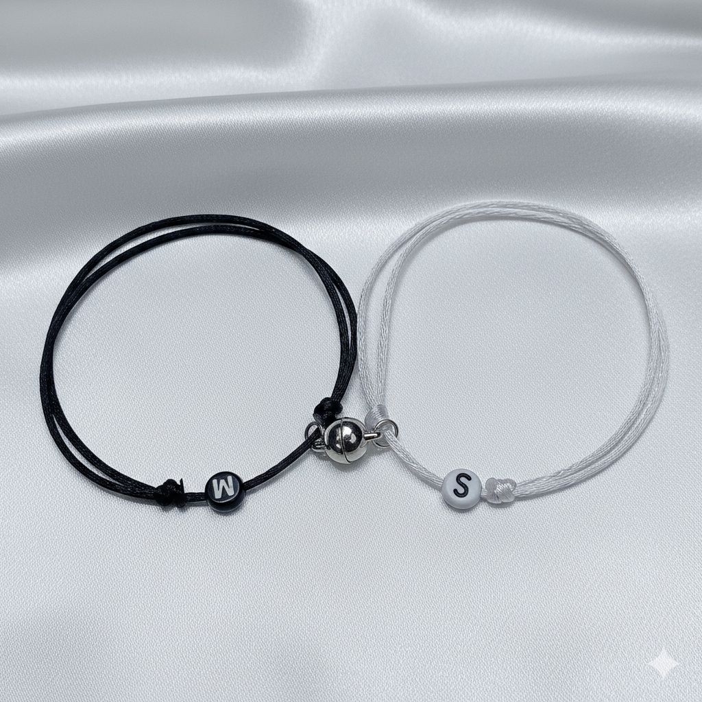 Gelang tali inisial - gelang tali couple initial - gelamg tali satin magnet