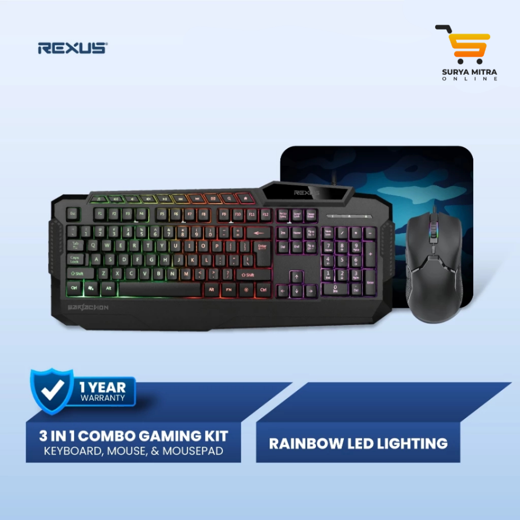 Keyboard Gaming Rexus VR1 V2 Warfaction dengan Tombol Multimedia untuk PC Mouse New untuk penggunaan