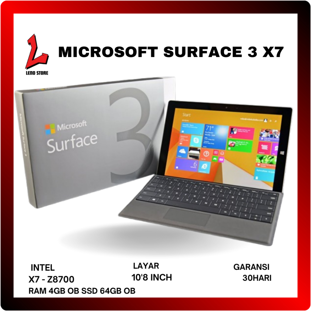 Microsoft Surface 3 Intel Atom X7 Z8700 RAM 4GB SSD 64GB Tablet Laptop Second Murah Bergaransi 2.2 R